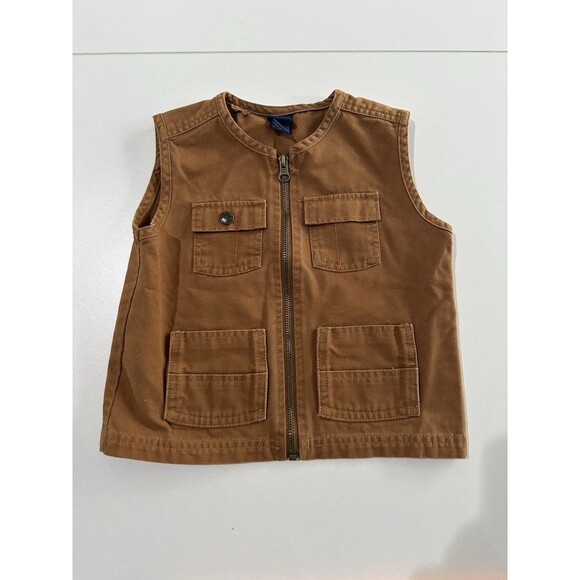 Vintage Oshkosh B'Gosh Dark Khaki Unisex Canvas Vest Cotton 24 months Hole - Picture 1 of 9